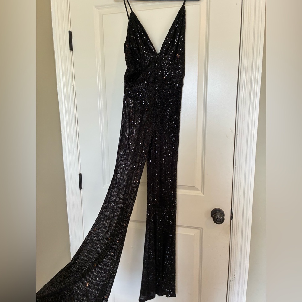 Fashion Nova Black Sequin Jumpsuit